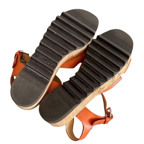 PARLANTI Italy Orange Tan Leather Platform Wedge Cork Sandals 8.5 - Picture 10 of 11